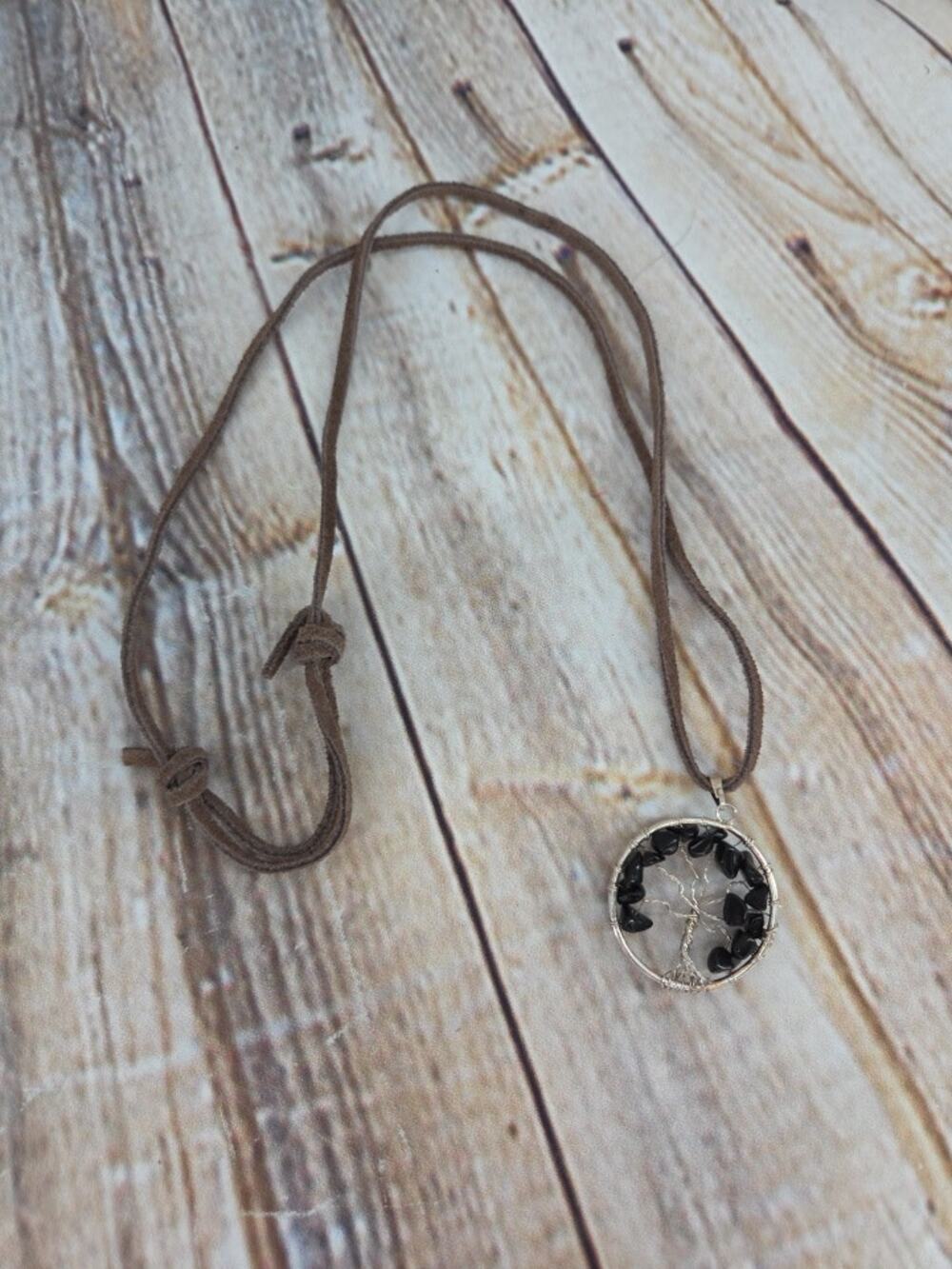Tree of Life Natural Stone Leather Necklace NEW